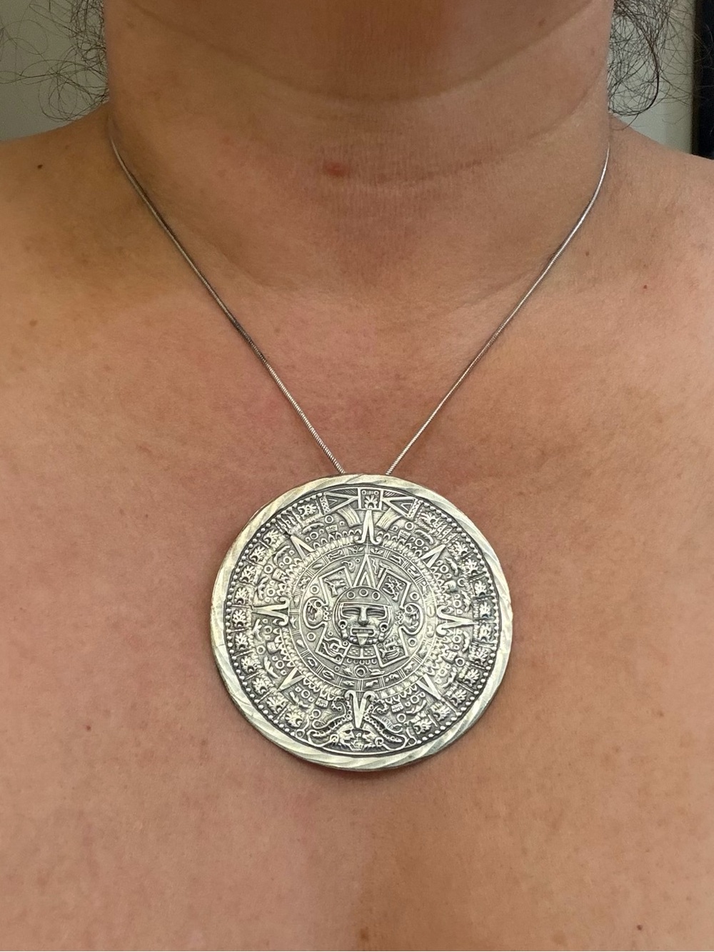 Aztec Calendar Pin Pendant Sterling Silver Aztec Calendar Pendant Pin - Silver